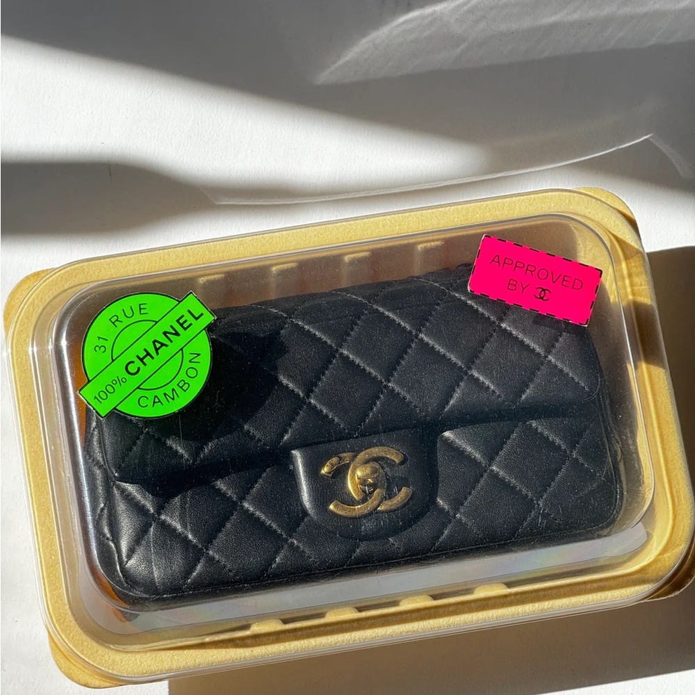 Chanel 2014 Black Lambskin Minaudières Runway "Meat Package" Flap Bag